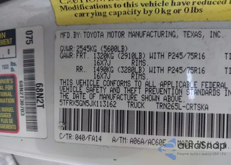 2018 Toyota Tacoma Sr z USA, uszkodzony, nr VIN 5TFRX5GN5JX113162